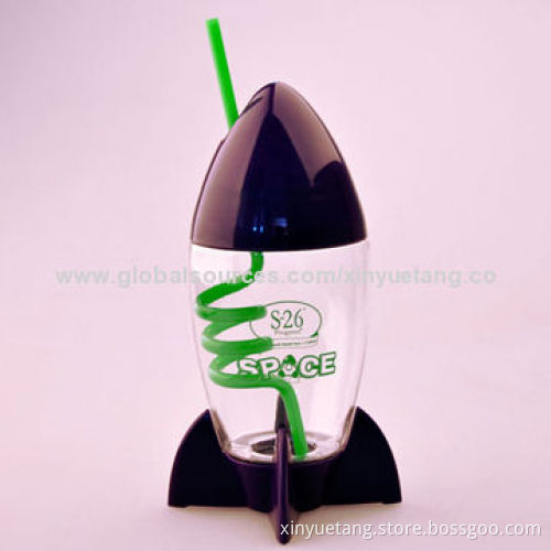 300mL/10oz Kids' Plastic Rocket-shaped Cup with StrawNew